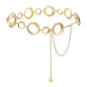 Détail de chaîne de taille en anneau métallique doré, accessoire de corps tendance