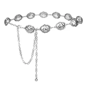 Chaîne de taille en métal argenté pour femme, bijoux de corps chic, ceinture de robe tendance.