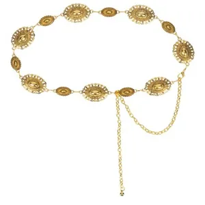 Goldene Metall-Taillenkette für Damen, schicker Kleidergürtel mit Vintage-Scheiben-Design.