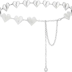 Silberne Metall Kette mit gebrochenem Herz Detail, verstellbares Mode Gürtel Accessoire.
