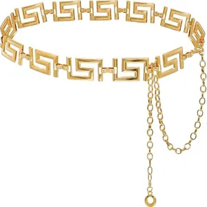 Goldene Metall-Taille Kette Detail, griechisches Schlüsselmuster Design für Kleider.