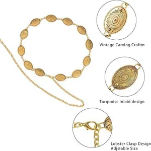 Vintage goldene Metall-Taillenkette mit geschnitzten ovalen Medaillons und Karabinerverschluss.