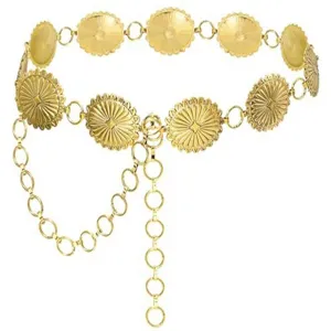 Cintura a catena in metallo dorato boho vintage da donna, dettaglio elegante punto vita.