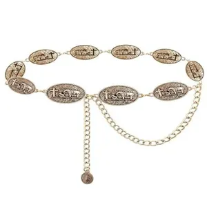 Vintage metal waist chain for women western cowboy style dress accessory body chain details.