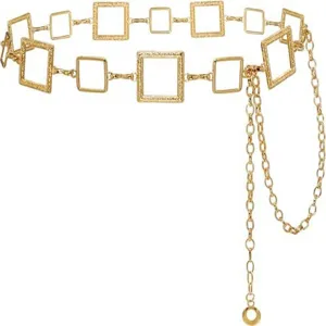 Goldfarbene Metallkettengürtel für Damen, schicke geometrische Quadrate für Kleider.