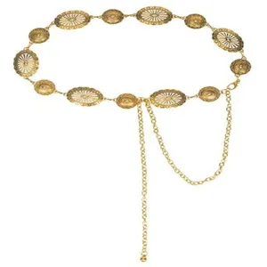 Goldene Metall-Gliederkette Detail, vintage gravierte runde Taille Kette für Damen.