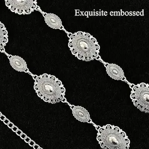 Vintage bohemian silver metal waist chain exquisite embossed floral design dress belt accessories