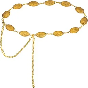 Goldene Metall Münzen Taillenkette für Damen, elegante Vintage Kleid Gürtel und Schmuck.
