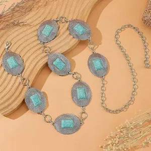 Catena da vita turchese stile bohemien vintage da donna, elegante cintura in metallo.