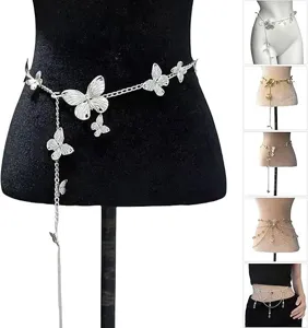 Silver butterfly chain belt for women layered waist jewelry stylish waist accessory for party