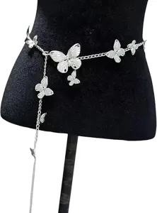 Silver metal butterfly waist chain fashion body jewelry for women chic dress accessory