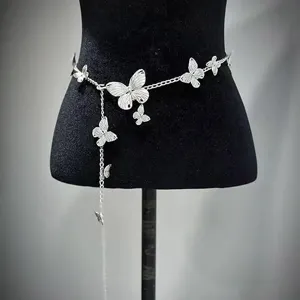 Silver butterfly waist chain metal belt body jewelry fashion body chain accessory for women
