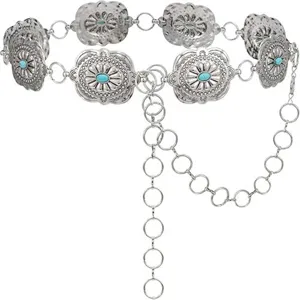Vintage Etnische Stijl Metalen Tailleketting Voor Dames Mode Gesculpteerde Bloem Turkoois Tailleceur Verstelbare Lichaamssieraden