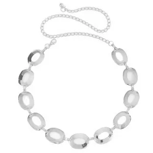 Chaine de taille en metal argente pour femme, ceinture elegante a maillons ronds pour robe.