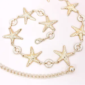 Bohemian Strand Stil Gold Metall Seestern Taillenkette für Frauen, schicke Kleidergürtel.