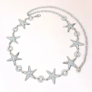 Boho Strand Stil Metall Taillenkette mit zarten Seestern Anhängern für Damenkleider.