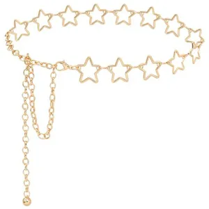 Cintura a catena in metallo con stelle vuote dorate per donna, accessorio elegante.