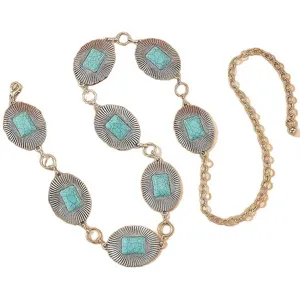 Catena in vita in metallo turchese boho da donna catena per il corpo vintage gioielli