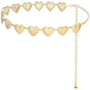 Catena da cintura in metallo dorato a cuore vista dettaglio, accessorio elegante per abiti.