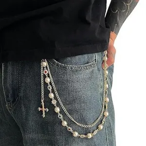 Perlen Strass Taillenkette Hip Hop Jeans Kette gotischer Kreuz Anhänger Hosenkette Damen