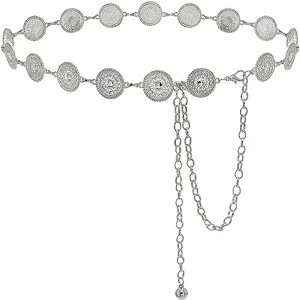 Catena da cintura in metallo argentato dettaglio, design disco vintage, gioiello