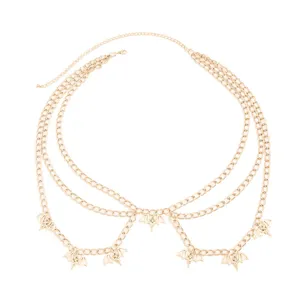 Gotische mehrschichtige goldene Taillenkette mit Fledermaus Anhängern Damen Schmuck