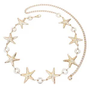 Boho Strand Seestern Metall Taillenkette für Damen Mode Kleid Party Accessoires glänzendes Gold