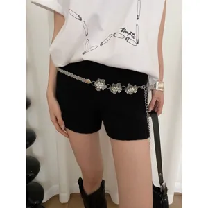 Böhmische Strass Eingelegte Blume Metall Taillenkette Elegante Gold Silber Körperkette Kleid Schmuck Für Damen