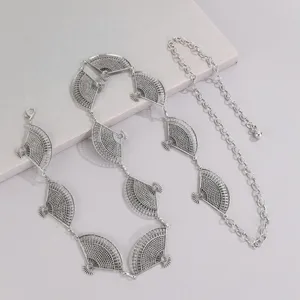 Exquisite Chinese style fan waist chain detail, retro silver metal hollow out Hanfu accessory.