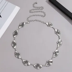 Chinese style retro metal fan waist chain exquisite Hanfu vintage accessory silver