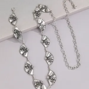 Exquisite Chinese style fan waist chain detail, antique silver metal accessory for Hanfu.