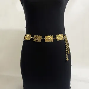 Bohemian Vintage Metal Waist Chain Hollow Out Round Heart Waist Belt Adjustable Body Chain Jewelry For Women