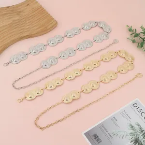 Women Fashion Metal Waist Chain Vintage Hollow Disc Waistbelt Adjustable Body Chain Gold Silver Casual Belt Jewelry