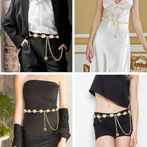 Damen Mode Gold Metall Kette Gürtel mit Blumen Perle Charms elegante Kleid Taille Zubehör.