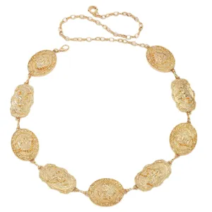 Chaîne de taille en métal doré pour femme, ceinture vintage à relief pour robe.