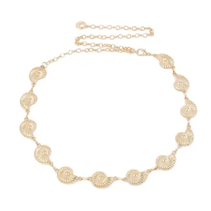 Gold seashell waist chain for women, ocean style conch metal belt, trendy jewelry accessories.