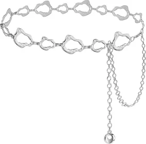 Chaîne de taille en métal argenté pour femmes, ceinture évidée design abstrait, accessoire.