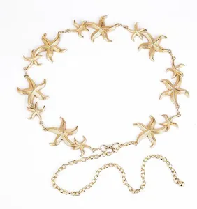 Gold metal starfish waist chain stylish beach body jewelry adjustable belt for women dress