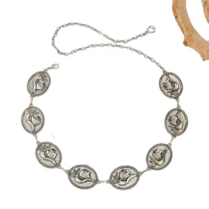 Cadena de cintura de metal plateado vintage bohemio con medallones de vaquero para vestidos