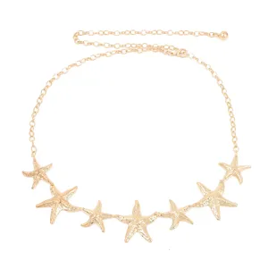 Gold metal waist chain featuring multiple starfish pendants, perfect for beach and summer outfits.