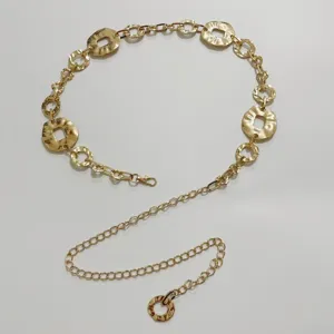 Detailed view of the women gold metal waist chain, featuring bohemian round links and adjustable design.
