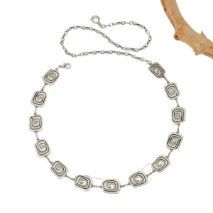 Bohemian metal waist chain for women, adjustable swirl link belt for dresses and jeans.