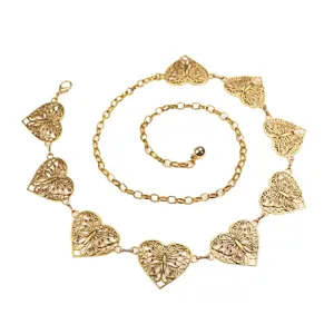 gold metal waist chain detailed with hollow heart butterfly charms for dresses jeans