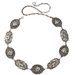 Chaîne de taille métallique vintage pour femmes, ceinture rétro gravée pour robes.