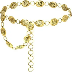 Cintura catena vita donna in metallo oro retro medaglioni floreali accessorio moda