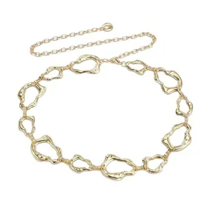 Ceinture chaîne en métal doré mode européenne, décoration taille creuse irrégulière pour femmes.