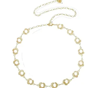 Damen Gold Metall Taillenkette Gürtel mit schicken Klee Perlen verstellbar Accessoire