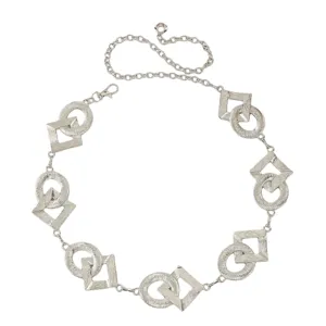 Chaine de taille en metal argenté avec anneaux géométriques ronds et carrés pour femmes.