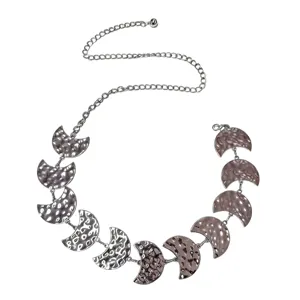 Silver metal moon waist chain body jewelry, trendy fashion accessory for women and girls.