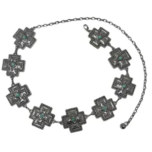 Böhmische türkisfarbene Kreuz Taillenkette für Damen vintage silberne Metallkette Schmuck